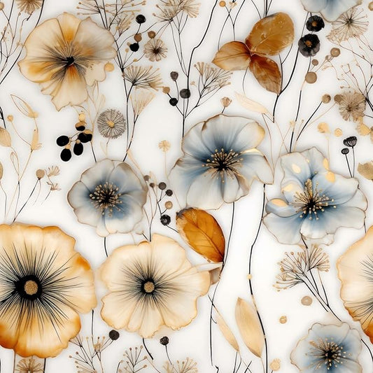 Watercolor Floral Peel and Stick Wallpaper Amber and Blue Leaf Gold Self Adhesive Removable Floral Wall Paper Renter Friendly Contact Paper for Bedroom Bathroom Walls Shelf Liner 17.71"X236.2"