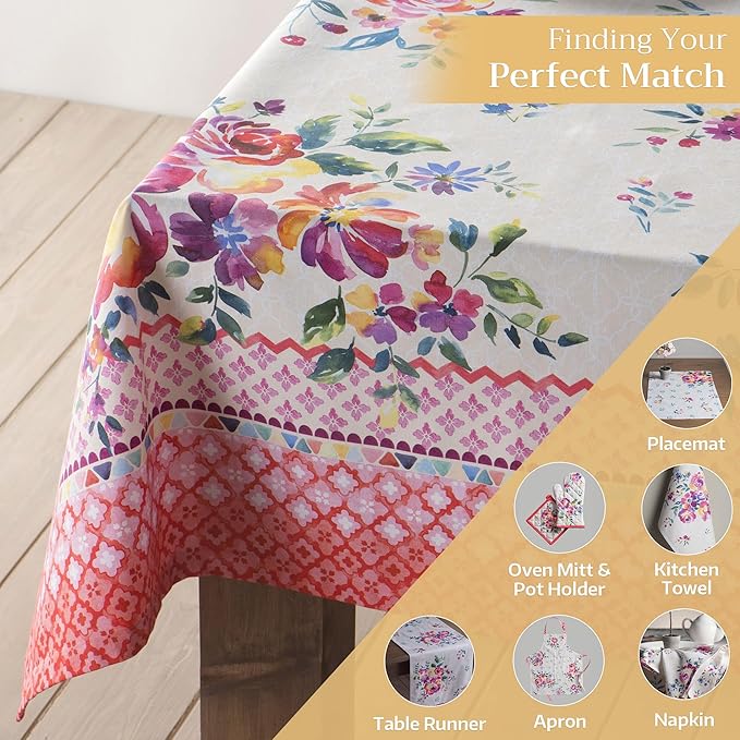 Maison d' Hermine Table Cloth Rectangle Table 100% Cotton 60 x 120 Inches Tablecloth Reusable Decorative for Dining Room, Farmhouse, Home, Party, Festive & Wedding Spring Summer - Rose Garden