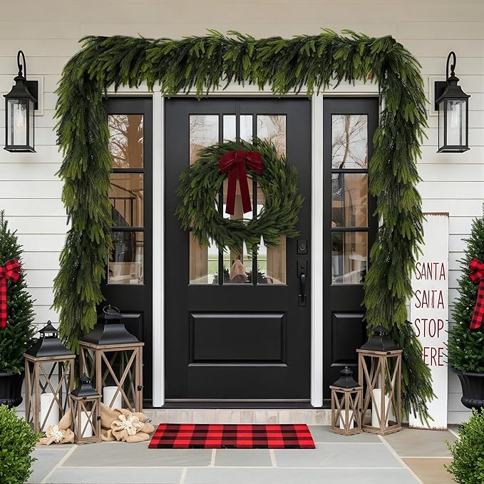 N&T NIETING 9FT Christmas Norfolk Pine Garland Real Touch Pine Artificial Garlands Faux Greenery Garland Winter Christmas Garland for Table Mantle Fireplace Indoor Outdoor Xmas Decorations (6 Pcs)