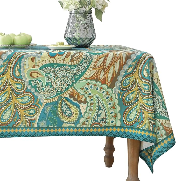Linen Green Tablecloth,Wrinkle Resistant French Vintage Tablecloth Print with Foral,Decor Square Table Cloth for Thanksgiving,Dining Room,Home,Kitchen 67" × 67"-Milen