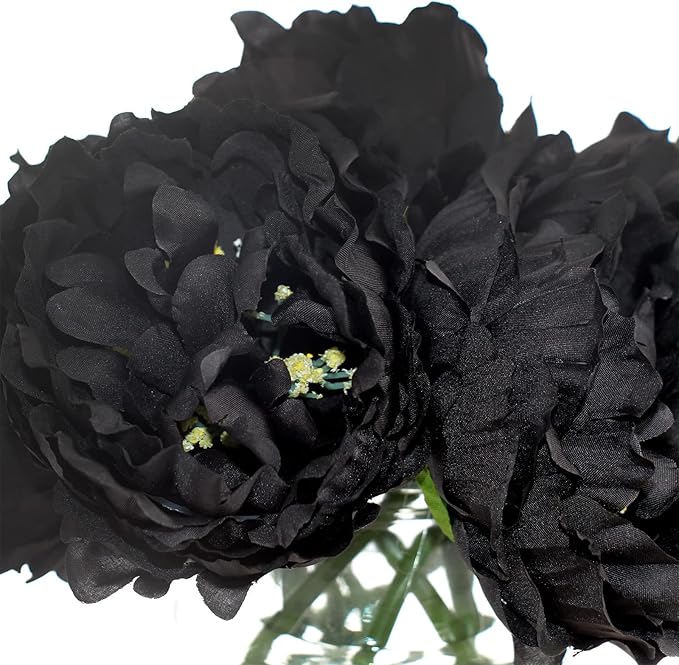 Tinsow Artificial Peony for Home Decoration, 5 Pcs Faux Black Peonies Flowers for Halloween Decoration, Silk Flowers Bouquet,(Black, 5)