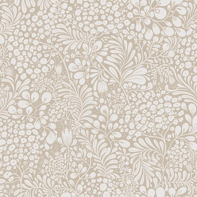 Heroad Peel and Stick Wallpaper Boho Beige Contact Paper 17.3''x393'' Floral Wall Paper Removable Self Adhesive Wallpaper for Cabinet Bedroom Living Room Entryway Walls Bathroom Waterproof Vinyl Roll