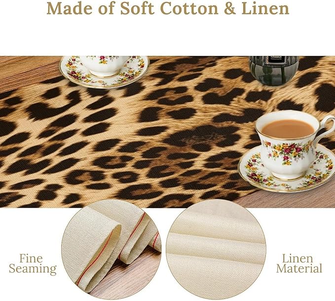Leopard Skin Print Table Runner, Vintage Cottage Country Farmhouse Wildlife Safari Animal Skin Dinner Runner for Home Kitchen Dining Table Party Holiday Decor 13x108in