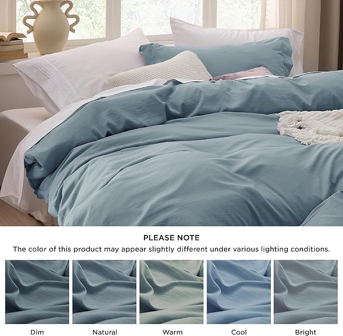 Bedsure Mineral Blue California King Duvet Cover - Prewashed Cotton-Like Extra Soft Bedding Set, Includes 1 Cal King Duvet Cover 104x98 Inches with Zipper Closure & 2 Pillow Shams, No Comforter