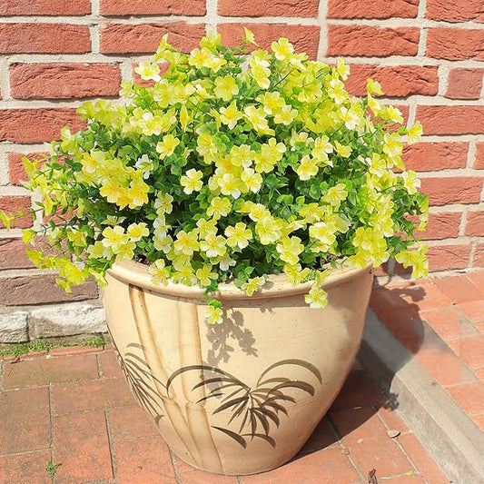 24 Bundles Artificial Flowers for Outdoors No Fade Fake Plants Faux Flowers for Spring Summer Decor, UV Resistant Artificial Outdoor Plants for Outside Planter Porch Balcony Patio Decor - Yellow
