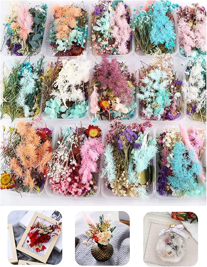 3 Packs Real Natural Dried Flowers for Making Mobile Phone Case Candle Handmade Crafts Epoxy Resin Pendant Necklace Jewelry DIY Accessories,Mixed Multi-Color Dried Flowers(Random Shipping 3 Packs)