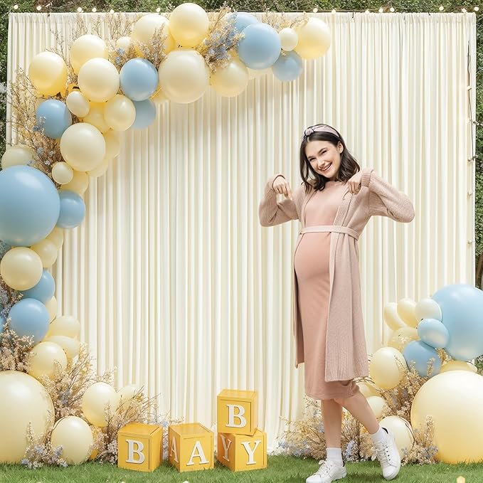 Ivory Backdrop Curtain 8 Panels-Wrinkle-Free Ivory Curtains Polyester Photography Drapes for Wedding Party Baby Shower Photo Background Decorations- 32 X10FT