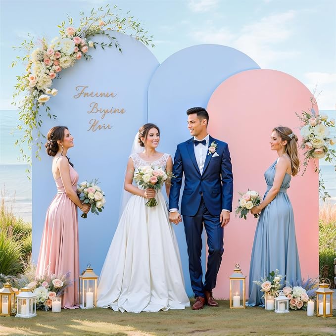 Pink and Blue Arch Backdrop Cover 6FT 5FT 4FT Arch Covers Stretchy Backdrop Set of 3, Gender Reveal Arch Cover Spandex Fitted Fabric Arch Covers for Boy or Girl Party Birthday Baby Shower Decor