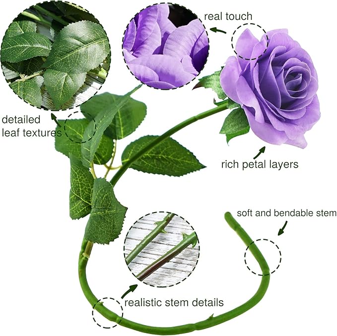 FiveSeasonStuff 12 Stems Artificial Flowers Real Touch Silk Roses for Wedding Decoration Bridal Bouquets Table Centerpieces Party Shower, Packed in Box (Eternal Purple)