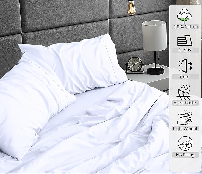 RUVANTI 100% Cotton Twin XL Sheet Sets, 3 Pieces, Soft & Breathable Percale Weave Bedding, Deep Pocket 16", Hotel Standard, Crisp Cool Feel, Durable, Perfect Size Dyed Sheets, Bright White