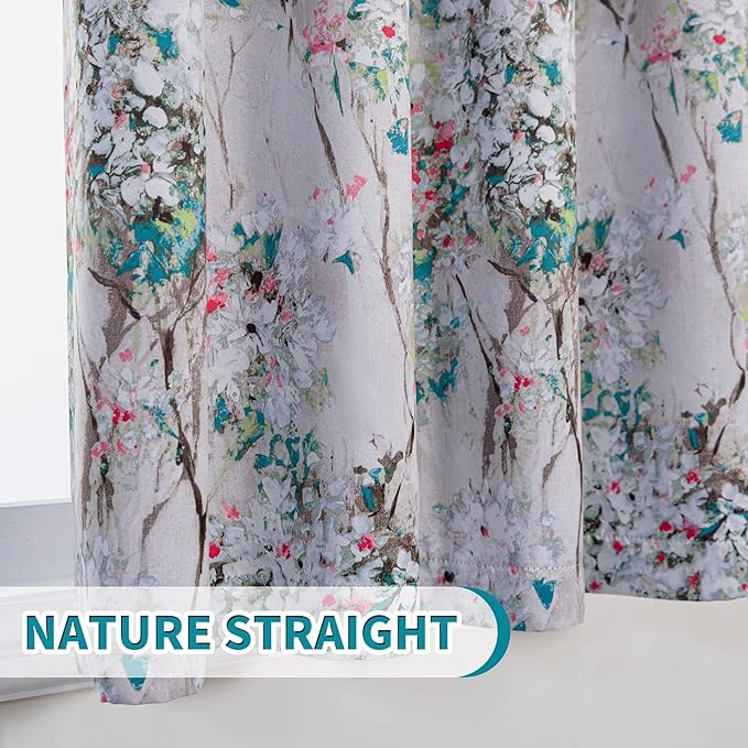MYSKY HOME Floral Blackout Curtains 72 inches Long Pink and Blue Curtains Printed Window Curtain for Living Room Flower Leaves Grommet Drapes Panels