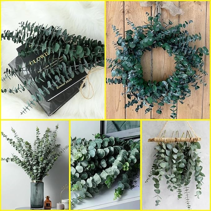 20pcs Dried Eucalyptus Stems - Real Long Eucalyptus, Fall Decorations for Home, 17" Floral Arrangement, Wedding (Green)