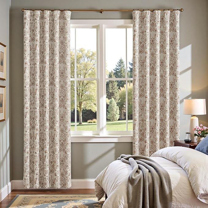 jinchan Floral Blackout Curtains for Bedroom Living Room 84 Inches Length Farmhouse Curtains Room Darkening Vintage Drapes Traditional Rod Pocket Window Treatment 2 Panels Set Taupe on Beige