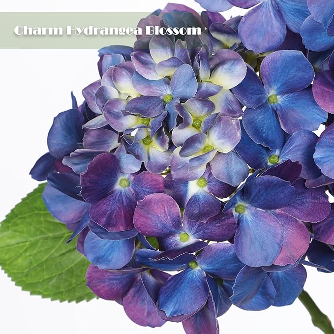 3Pcs Purple Hydrangea Artificial Flowers 19.7 in Real Touch Faux Hydrangea Stems Silk Flowers with Stems Fake Purple Flowers Bouquet for Floral Arrangements Table Centerpieces Wedding Home Decor
