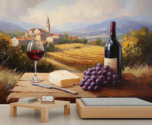 Tuscany Vineyard Wall Mural, Countryside Winery Scene 3D Wall Murals, Italian Rural Landscape Wallpaper Mural, for Living Room Bedroom Large Wallpaper Indoor Decor 137.8" W x100 H