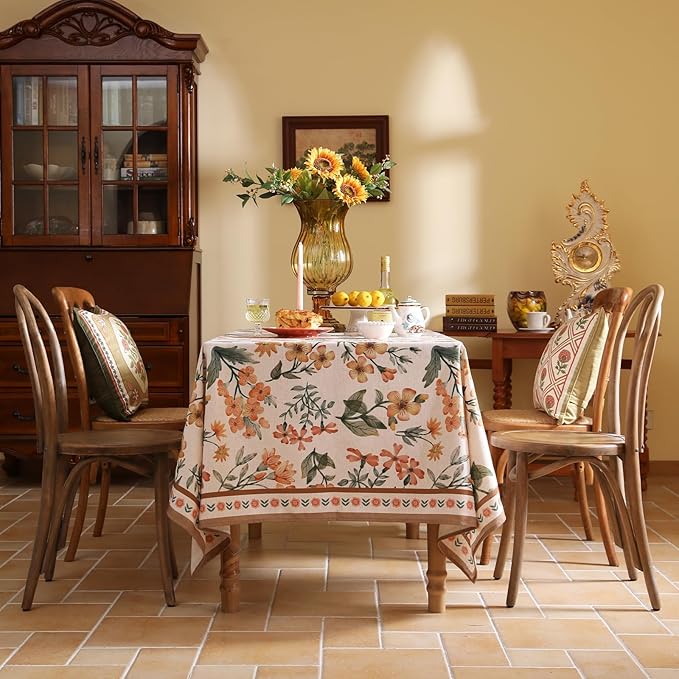 Designer Vintage Linen Long Rectangle Tablecloth,William Morris Block Print Soft and Durable Table Cloth,Decor Table Cover for Kitchen,Dining,Thanksgiving,Christmas,63"*94"-Athea