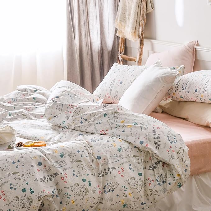 HighBuy 3 Piece King Comforter Set White Bedding Comforter Sets King with Floral Botanical for Women Girl Boho Comforter King Cottagecore Bedding Comforter Bed Set,1 Comforter and 2 Pillowcase