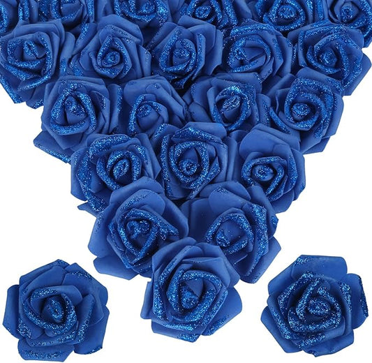 100pcs Royal Blue Glitter Roses 2.56" Foam Roses Glitter Flowers Blue Fake Roses Royal Blue Roses Artificial Flowers for Bridal Shower Centerpieces DIY Wedding Flower Arrangements (Royal Blue)