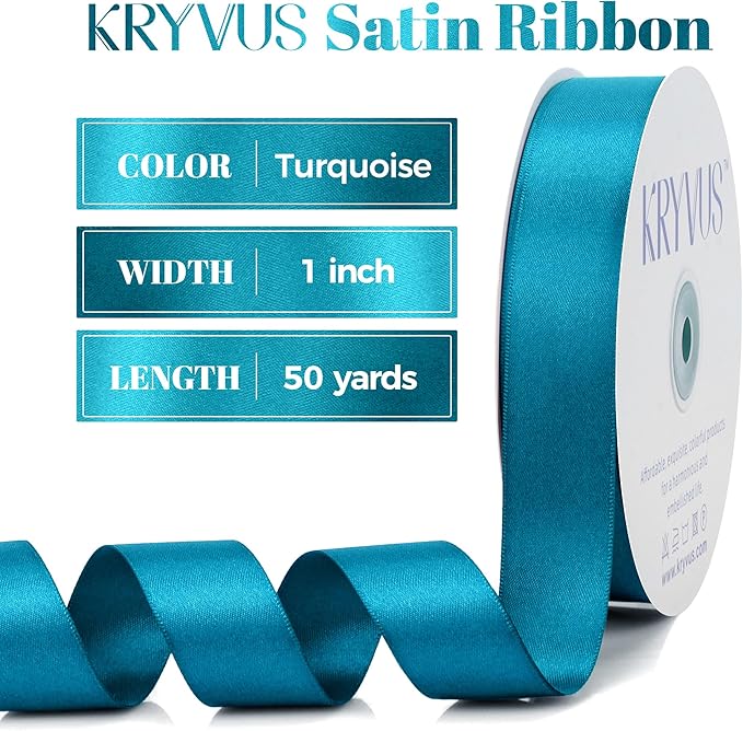 Turquoise Blue Satin Ribbon, Double Faced 1 Inch X 50 Yards Turquoise Ribbon, Premium Satin Ribbon for Gift Wrapping, Crafts, Hair Bow Making, Sewing, Flower Bouquet, Wedding Party Decor