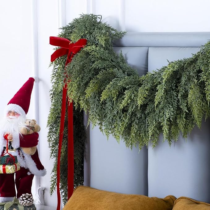 16 Ft Christmas Cedar Garland, Realistic Faux Pine Garlands, Green Artificial Greenery Garland for Winter Home, Mantle, Fireplace, Indoor, Outdoor Christmas Decorations (1Pcs)