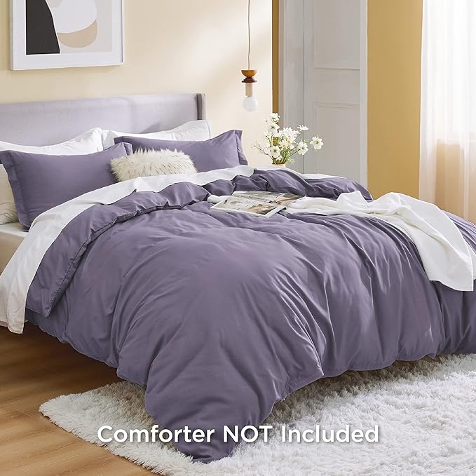 Bedsure Duvet Cover Full Size - Soft Double Brushed Bedding Set for Kids & Adults, Zipper Closure, 3 Pieces, Includes 1 Duvet Cover (80"x90") & 2 Pillow Shams, NO Comforter, Grayish Purple