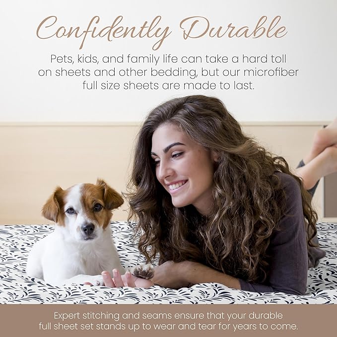 Linen Market Double-Brushed Patterned Microfiber Full Sheet Set 4 Piece – Oeko-TEX Certified Ultra Soft & Wrinkle-Free - 16" Deep Pocket Sheets - Easy Care Full Size - Burst of Vines Navy