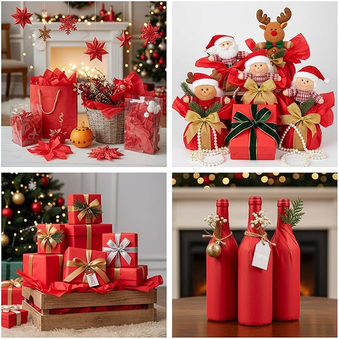 Qilery 500 Sheets Christmas Red Tissue Paper Bulk for Gift Bags 15 x 20 Inch Acid Free Decoupage Packaging Wrapping Paper Sheets for Christmas Decoration DIY Crafts, China para Piñatas, Wedding Party