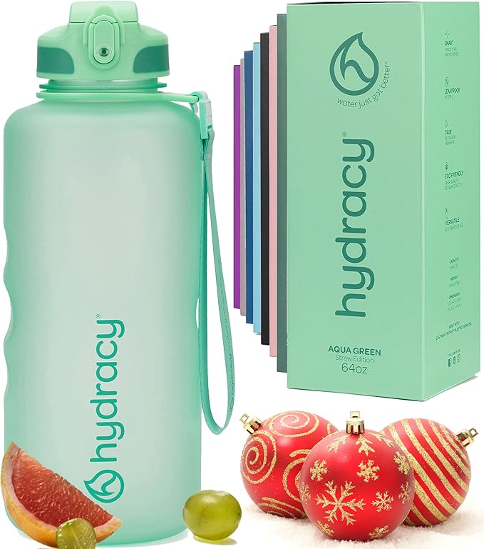 Hydracy Water Bottle with Time Marker -Large BPA Free Water Bottle & No Sweat Sleeve -Leak Proof Gym Bottle with Fruit Infuser Strainer & Times to Drink -Ideal for Fitness Sports & Outdoors
