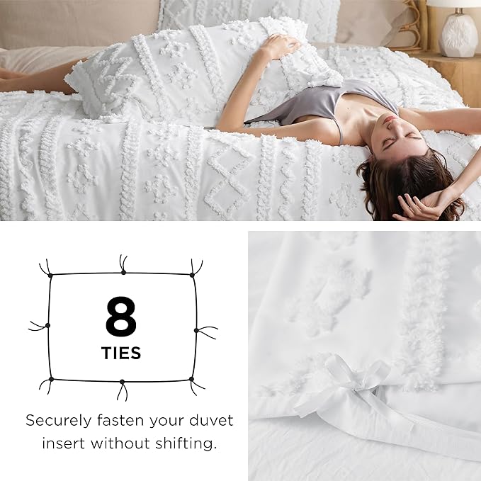 Bedsure Boho Duvet Cover King Size, Soft & Comfortable Elegant Design Boho Bedding for Decoration, Machine Washable Comforter Cover for All Seasons,Includes 1 Duvet Cover & 2 Pillow Shams,Dusty Blue