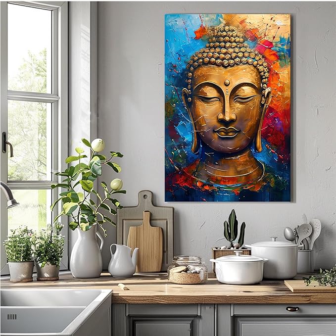 Golden Serenity Buddha Vintage Painting Wall Art Spirituality and Modern Art Wall Decor Adds Brilliance to Vibrant Home Decor 16x24in Frameless