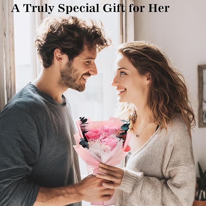 Flower Bouquet Gifts for Her, Flowers for Delivery Prime, Preserved Roses Flower Gifts for Women, Valentines Flowers, Mom Gifts from Daughter Son, Birthday Gifts, Real Roses,Pink Roses