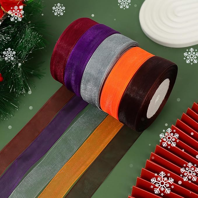 Brown Ribbon for Gift Wrapping, 1 inch 50Yard Sheer Organza Tulle Ribbon, Chocolate Gifts Wrap Chiffon Ribbons for Flower Bouquet, Christmas, Crafts, Wedding, Valentines Day, Mothers Day