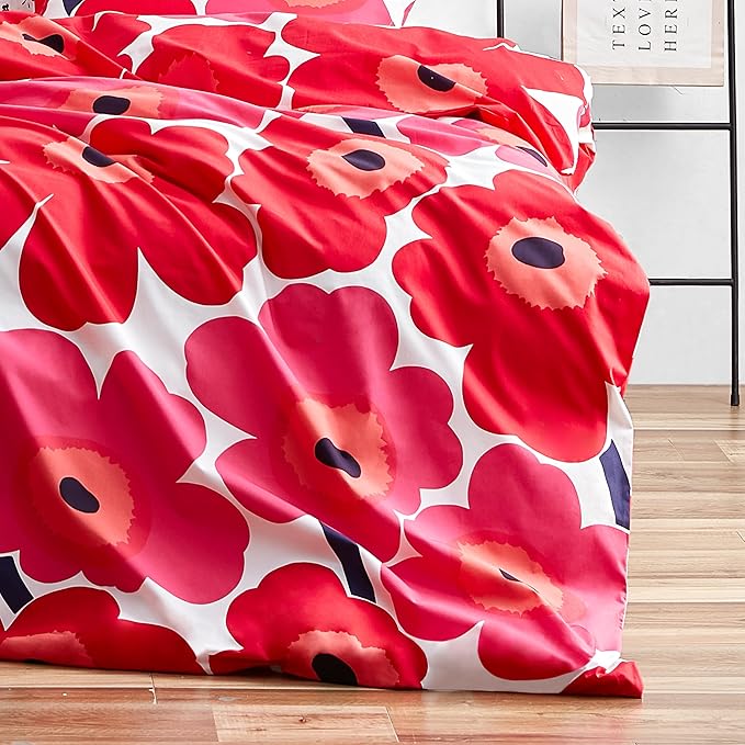Marimekko - King Duvet Cover Set, Cotton Bedding with Matching Shams & Button Closure, All Season Home Decor (Unikko Red, King)
