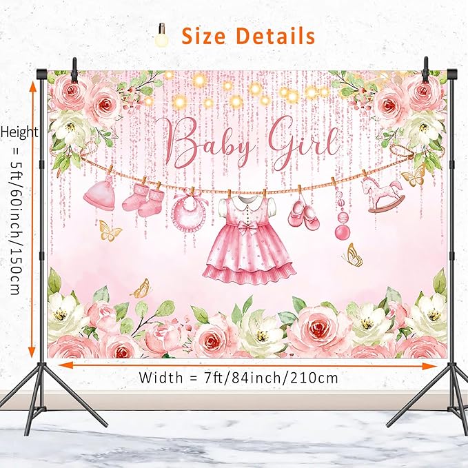 Pink Floral Baby Girl Baby Shower Backdrop Party Decorations,Rose Gold Flower Its a Girl Banner Backdrops Photography Background for Baby Shower Newborn Party Supplies Photo Booth Props 7x5ft