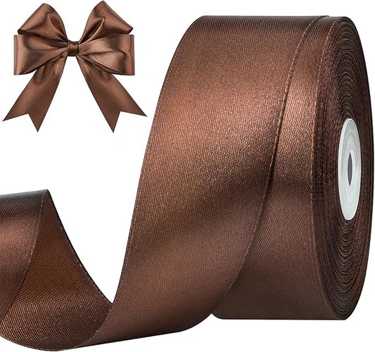 1-1/2 Inches 50 Yards Brown Satin Ribbon, Solid Fabric Ribbon Roll for Flower Bouquets, Gift Wrapping, Wedding, Handmade Crafts
