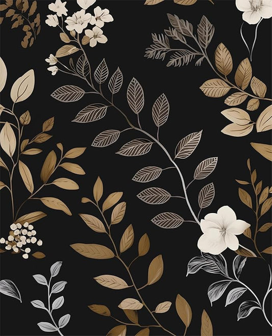 Vintage Wallpaper Peel and Stick Black Floral Wall paper 17.5'' x 393'' Gold Leaf Contact Paper Waterproof Self Adhesive Removable Modern Boho Walls Murals for Bedroom Cabinets Kitchen Locker Drawer
