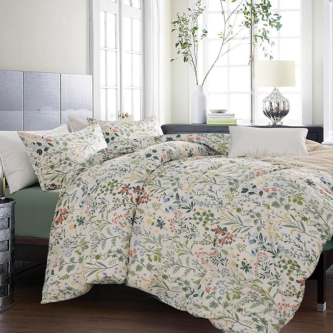 Vintage Garden Floral Comforter Set King Size Comforter Botanical Floral Bedding Comforter King Coquette Bedding Aesthetic Cute Flowers Pattern Comforter for Girls Women Fluffy Cottagecore Bedding Set