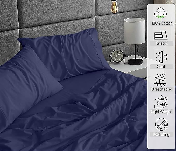 RUVANTI 100% Cotton Split King Sheets Sets for Adjustable Bed, 5 PCs, Soft & Breathable Percale Weave Bedding, Deep Pocket 16", Hotel Standard, Crisp Cool Feel & Durable, Dyed Sheet, Crown Blue