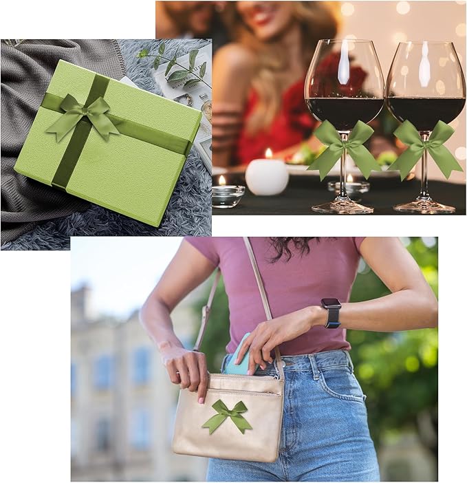 50 Counts Sage Green Twist Tie Bows 3.1" Pre-Tied Satin Ribbon Bow Decor Mini Twist Tie Bows for Gift Wrapping Treat Bags Cake Bridal Baby Shower Birthday Party Favors Wedding Decorations
