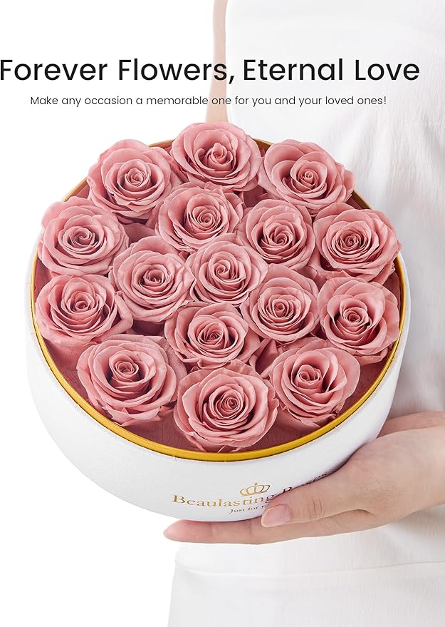 Preserved Roses Forever Flowers Real Roses in a Box Mother's Day Birthday Flowers for Her Mom Women Wife Valentine's Day, 16 Dusty Pink Roses