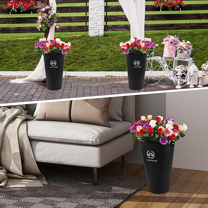 Pekky 20 Inches Plastic Floral Buckets for Cut Flowers, 4 Pack Plastic Flower Bucket Vases, Black Flower Display Buckets