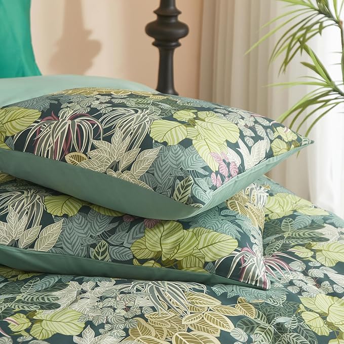 HighBuy Tropical Green Leaves Duvet Cover Twin XL Kids Girl Bedding Set Cottagecore Comforter Cover with 2 Pillowcases 100% Cotton Garden Duvet Cover Twin XL Aesthetic Bedding Set with Zipper