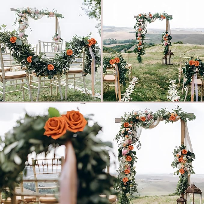 100PCS Artificial Flowers Burnt Orange Roses Real Looking Foam Fake Roses with Leaves and for DIY Wedding Bouquets Bridal Shower Centerpieces Party Decorations (Burnt Orange, 100)
