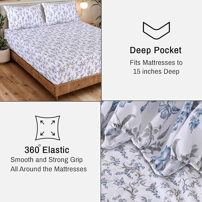 RUVANTI 100% Organic Cotton Sheets King Size, Percale Weave, GOTS Certified, 4-Piece Set, Deep Pocket 15", Crisp & Breathable, Soft Durable Bedding, Sábanas Algodón Orgánico – Deluxe