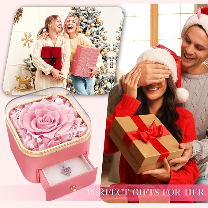 Beferr Birthday Gifts for Women Mom Preserved Real Rose with Necklace Eternal Roses Fresh Flowers for Delivery Prime anniversary Purple Gifts for Grandma Wife Daughter Sister