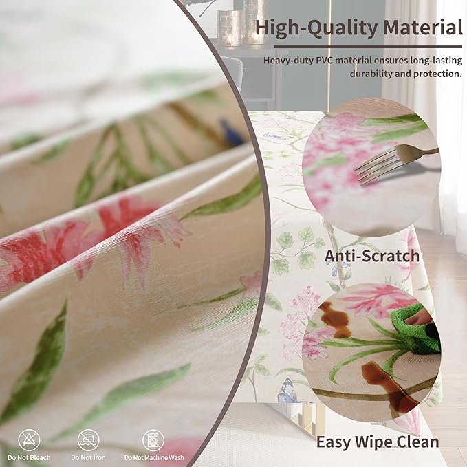 Rectangle Table Cloth,100% Waterproof Tablecloth Oil Proof Spill Proof Vinyl Table Cloth, Wipe Clean Plastic Table Cover for Dining, Camping, Indoor and Outdoor 54" x 120",Pink