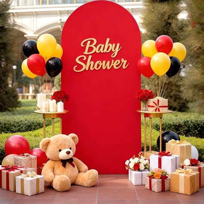 7.2FT Red Arch Cover - Polyester Fitted Wedding Arch Stand Covers Round Top Chiara Arch Backdrop Cover for Birthday Party Banquet Photo Background Decoration