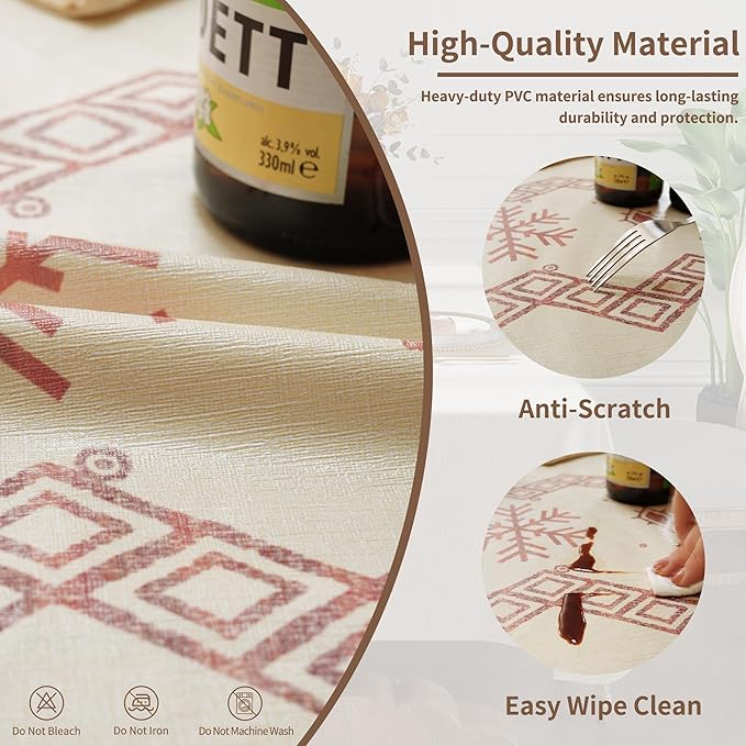 Rectangle Table Cloth,100% Waterproof Tablecloth Oil Proof Spill Proof Vinyl Table Cloth, Wipe Clean Plastic Table Cover for Dining, Camping, Indoor and Outdoor 54" x 84",Snowflake