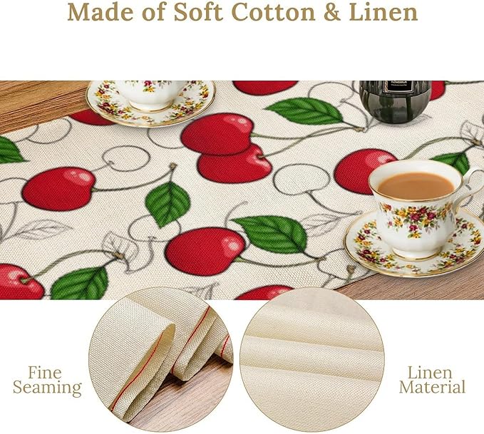 Red Cherry Table Runner,Spring Summer Fruit Tropical Birthday Party Decorations Dining Room Home Kitchen Table Decor 13 x 36In