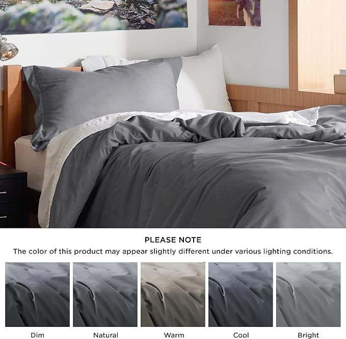 Bedsure Duvet Cover Twin/Twin XL Size - Soft Double Brushed Bedding Set for Kids & Adults, Zipper Closure, 2 Pieces, Includes 1 Duvet Cover (68"x90") & 1 Pillow Sham, NO Comforter, Dark Grey